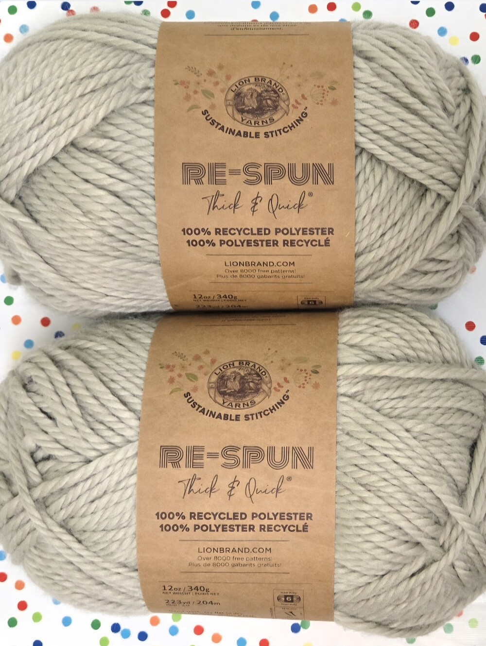 2 LARGE LION BRAND YARN RE-SPUN 12 OZ EA COLOR PUMICE